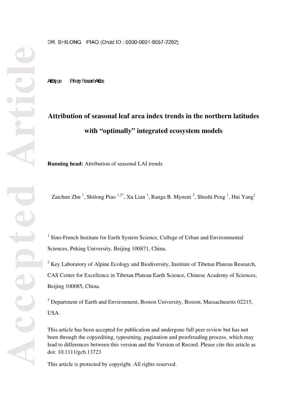 Attribution of Seasonal Leaf Area Index Trends in the Northern Latitudes With