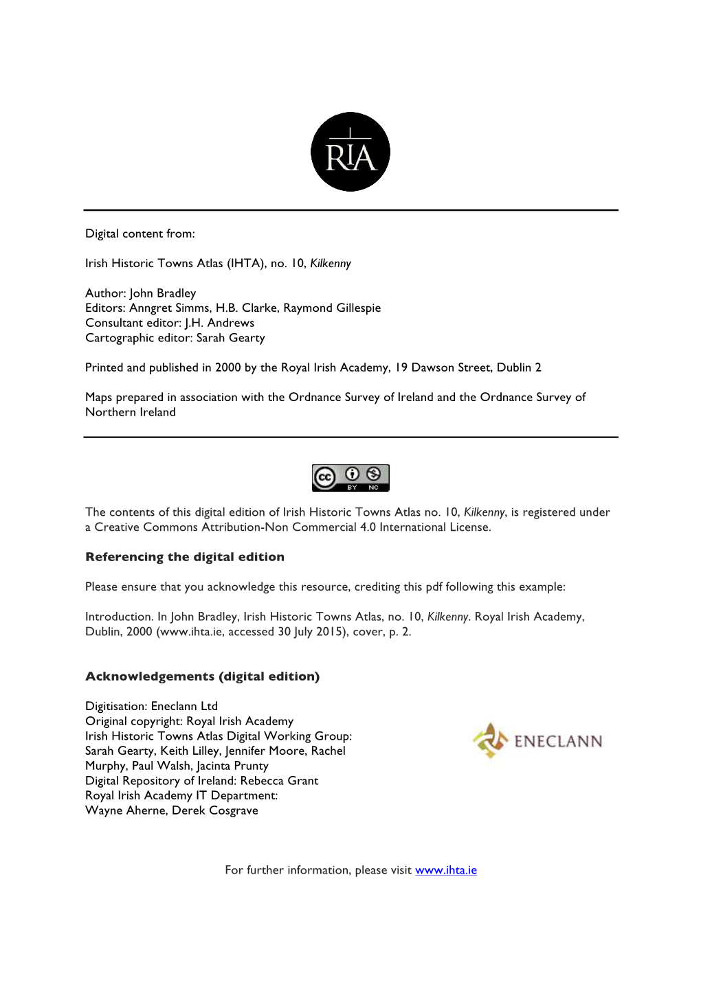 Irish Historic Towns Atlas (IHTA), No