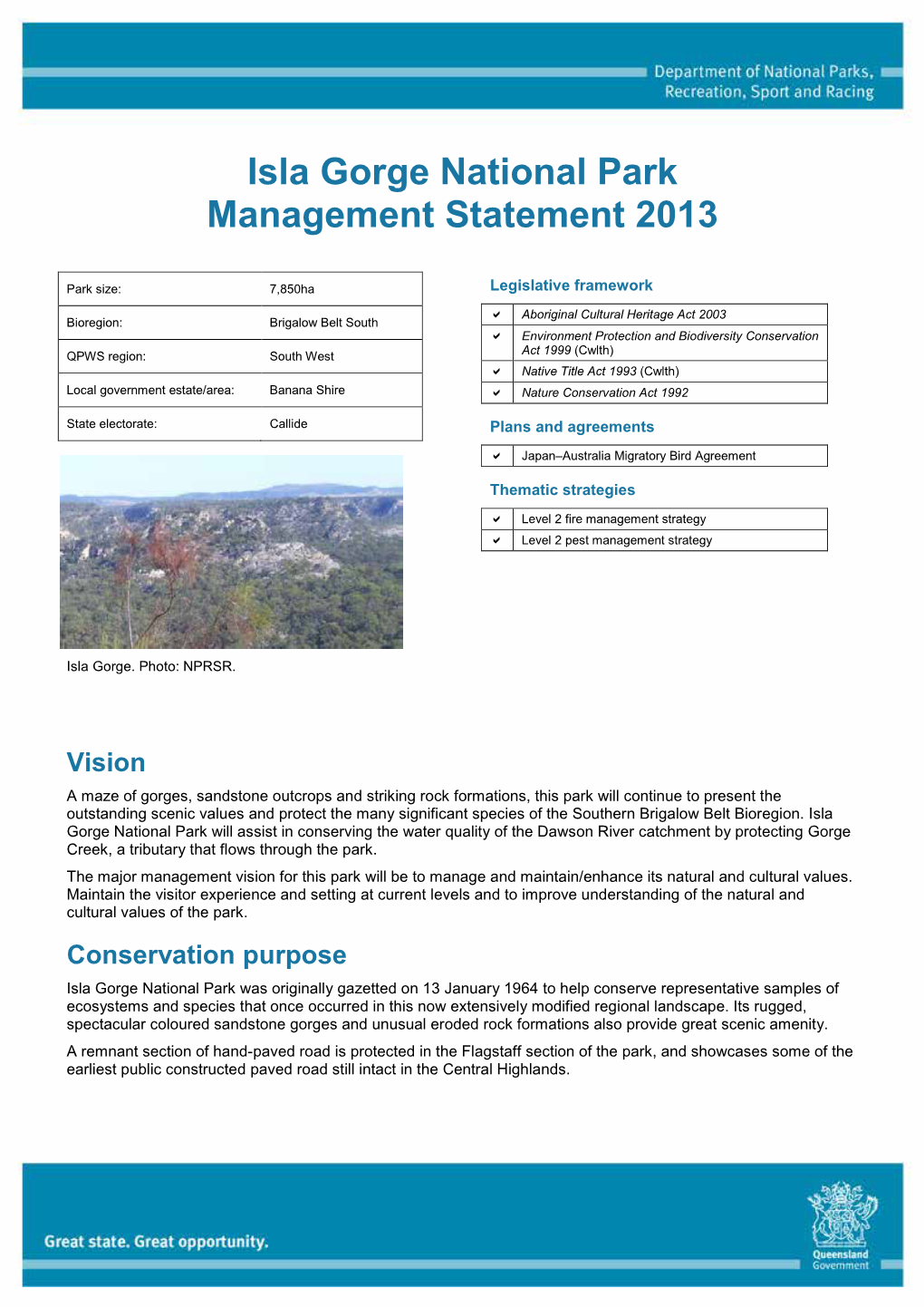 Isla Gorge National Park Management Statement 2013