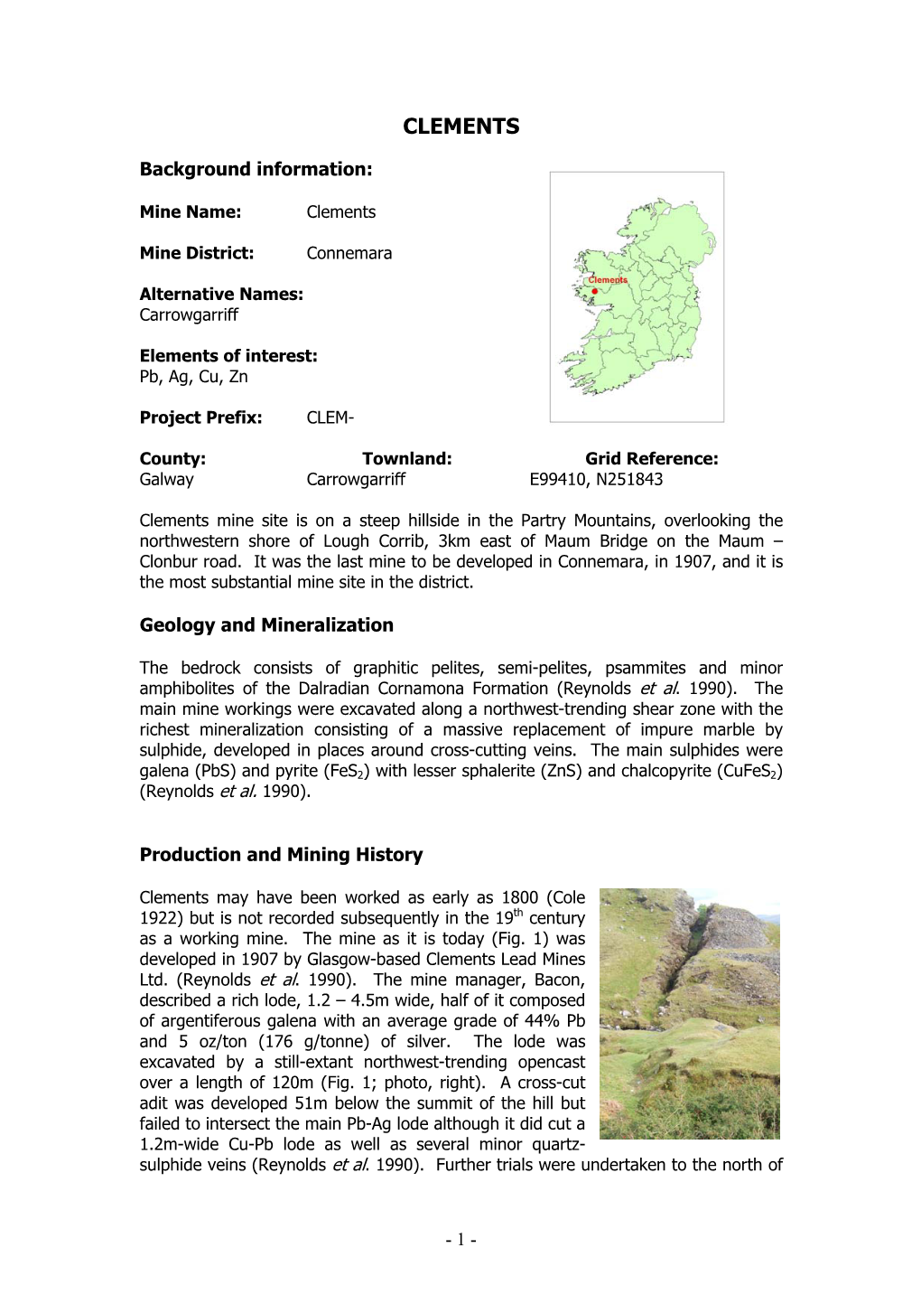 Summary Report for Historic Mine Sites in Ireland