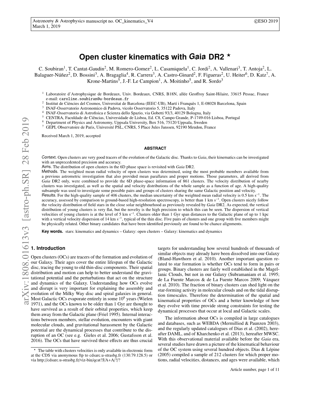 Open Cluster Kinematics with Gaia DR2 ? C