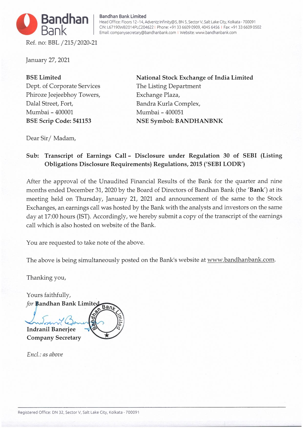 Transcript of Earnings Call - Disclosure Under Regulation 30 of SEBI (Listing Obligations Disclosure Requirements) Regulations, 2015 ('SEBI LODR')