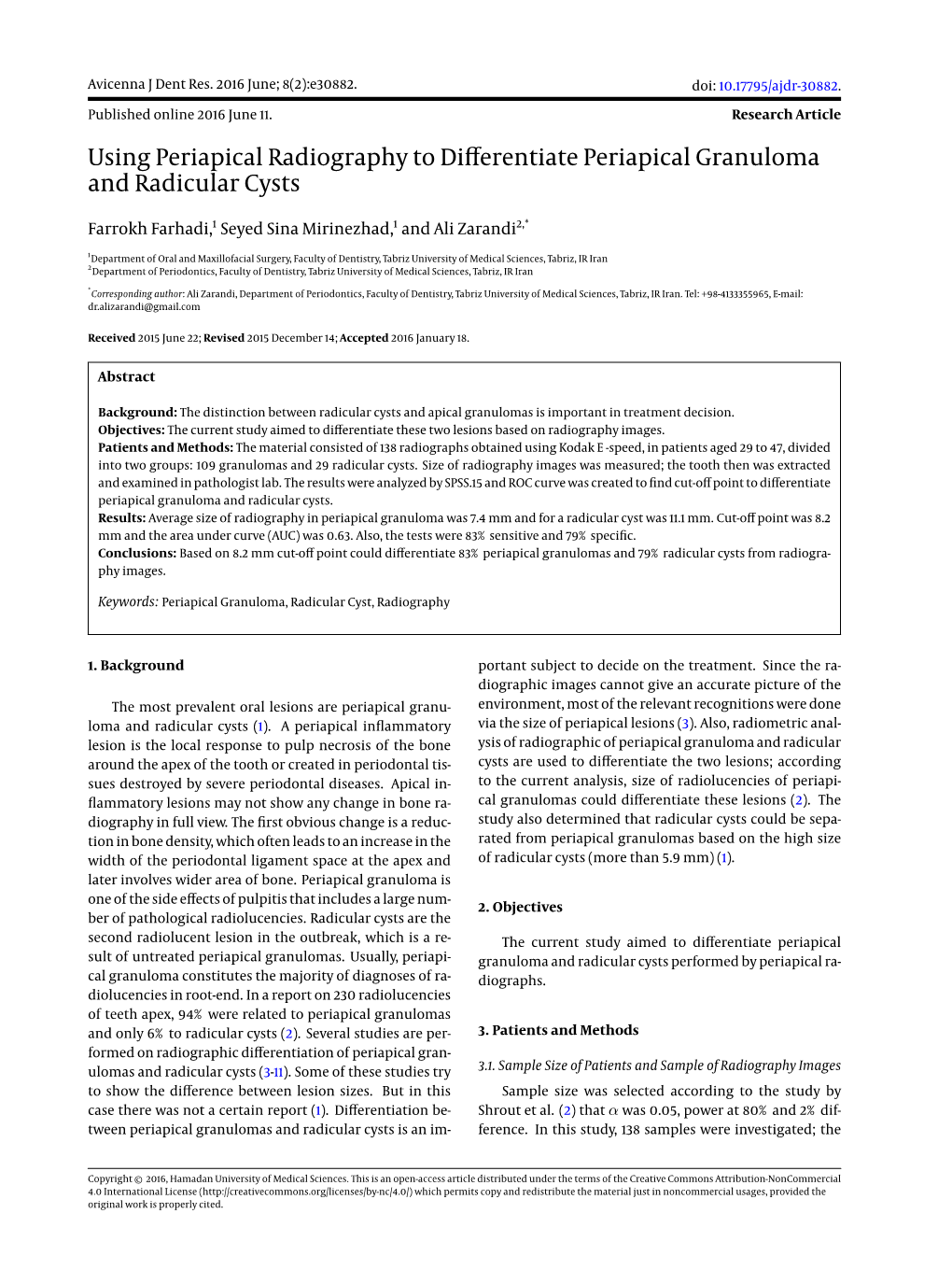 Using Periapical Radiography to Differentiate Periapical Granuloma