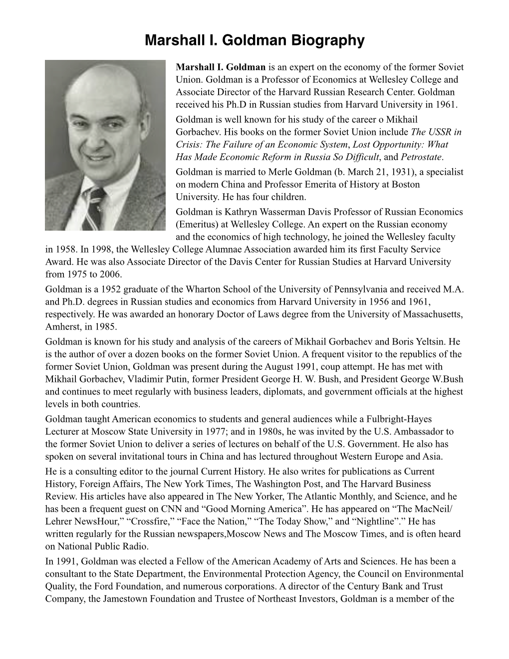 Marshall I. Goldman Bio.Pages