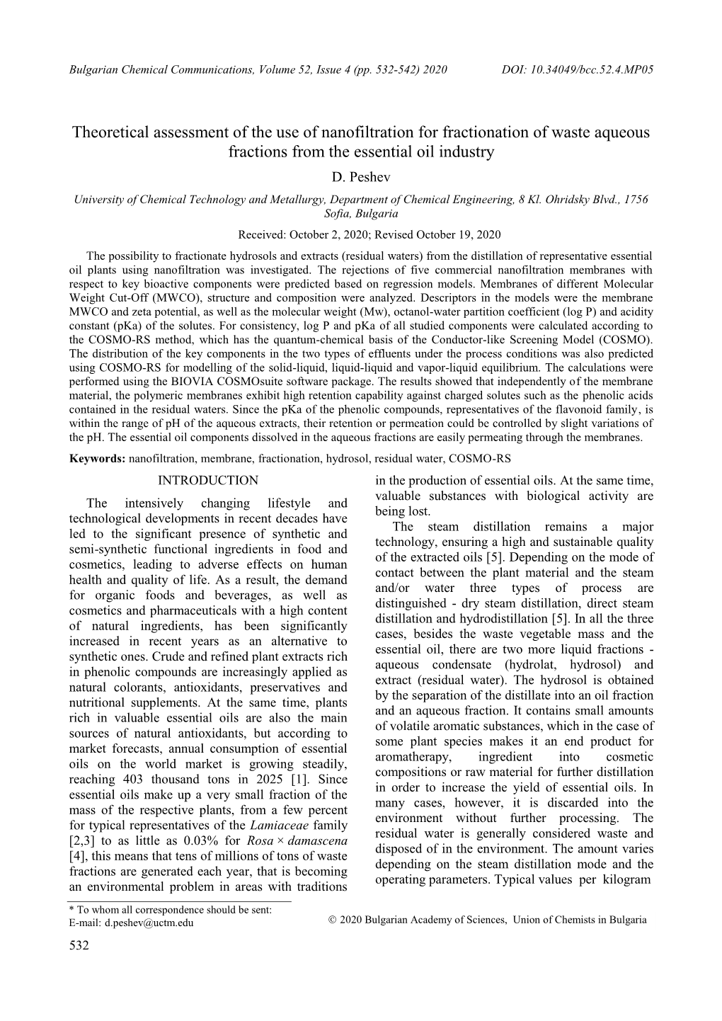 Theoretical Assessment of the Use of Nanofiltration for Fractionation of Waste Aqueous Fractions from the Essential Oil Industry D