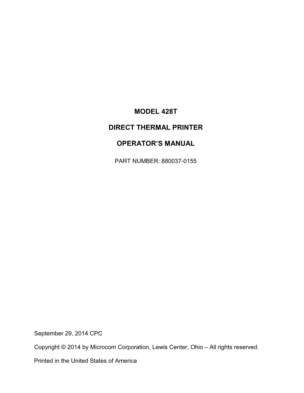 Model 428T Operators Manual