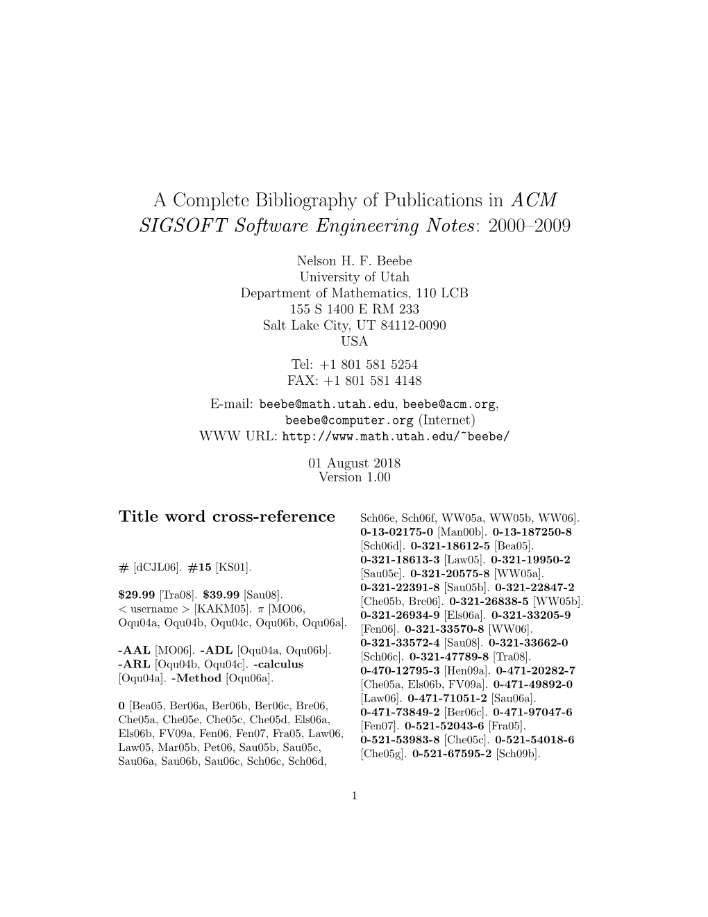 A Complete Bibliography of Publications in ACM SIGSOFT Software Engineering Notes: 2000–2009