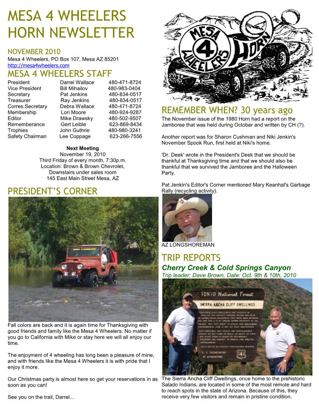 Mesa 4 Wheelers Horn Newsletter 4 Wheelers