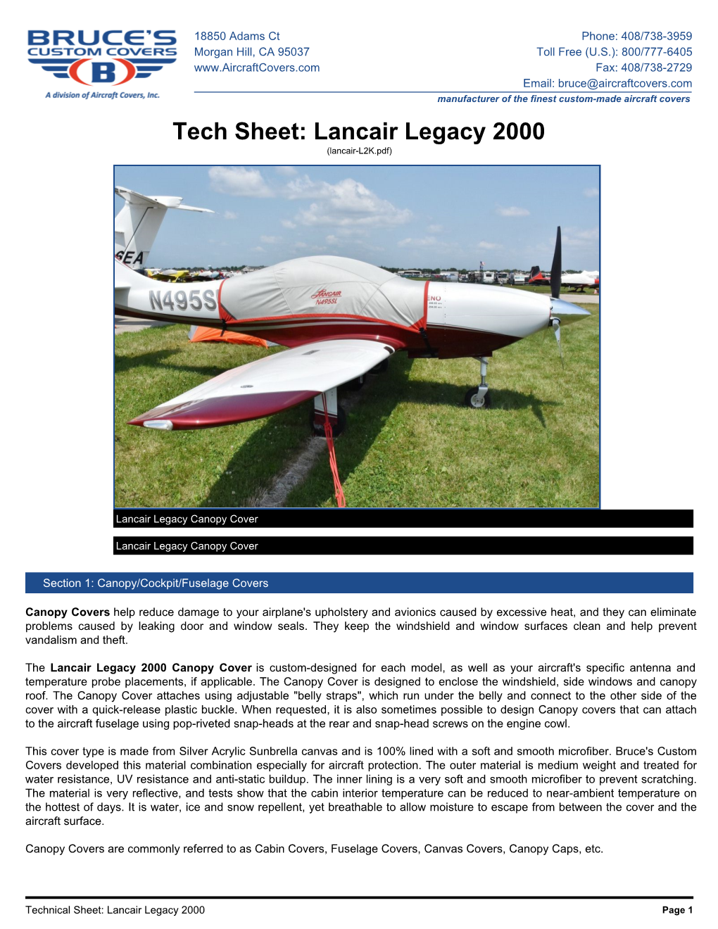 Lancair Legacy 2000: Covers, Plugs, Sun Shades & More