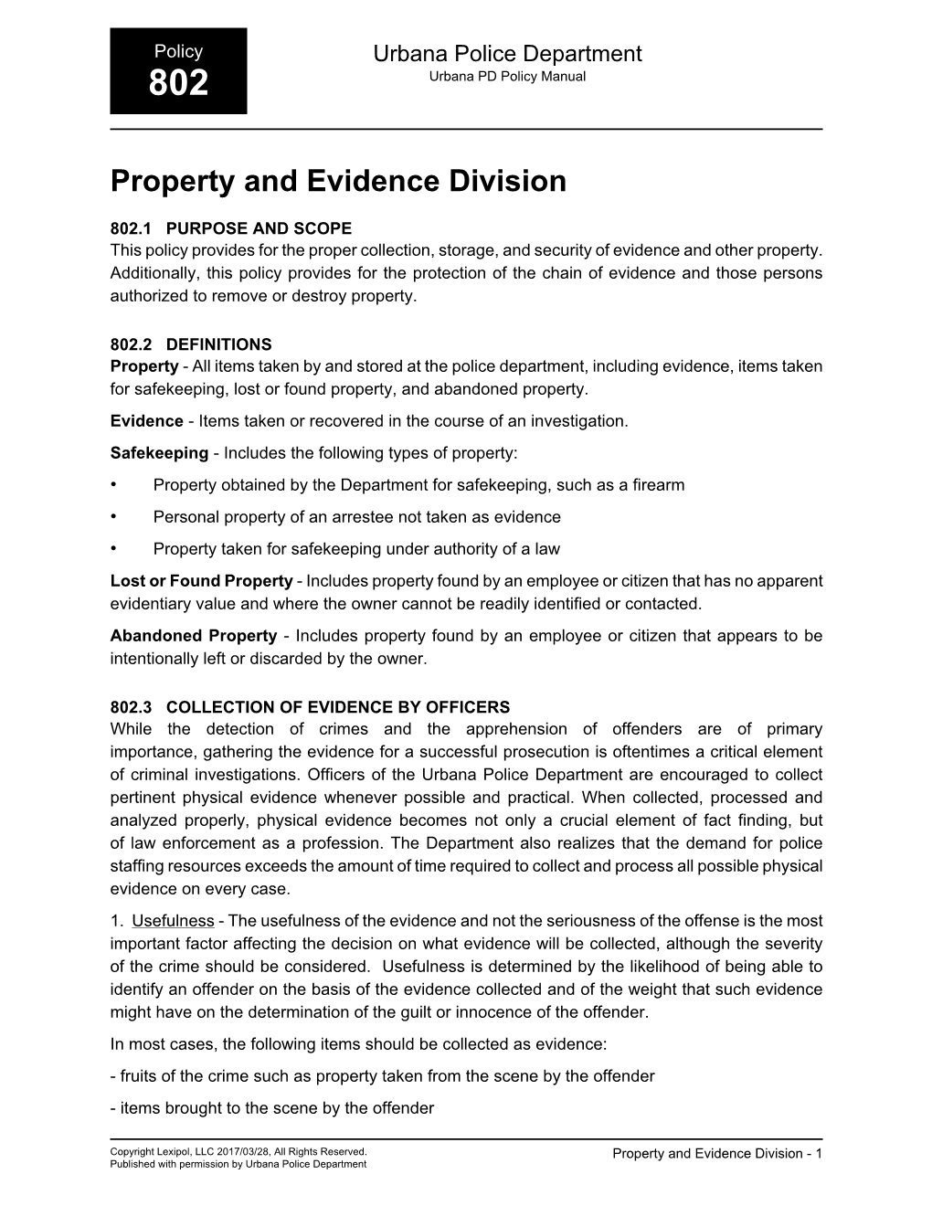 Property and Evidence Division