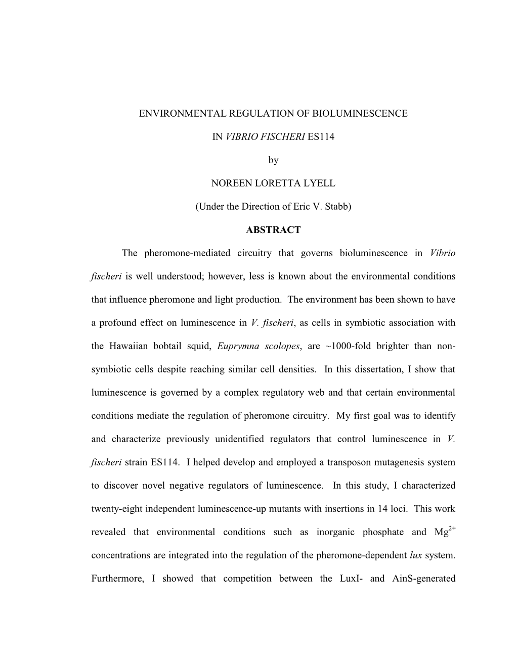 Environmental Regulation of Bioluminescence in Vibrio