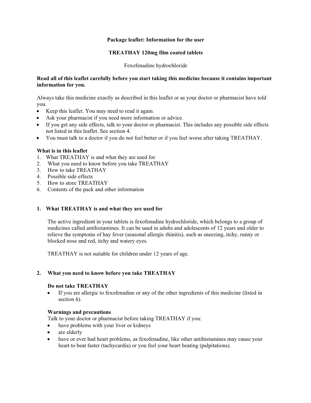 Information for the User TREATHAY 120Mg Film Coated Tablets