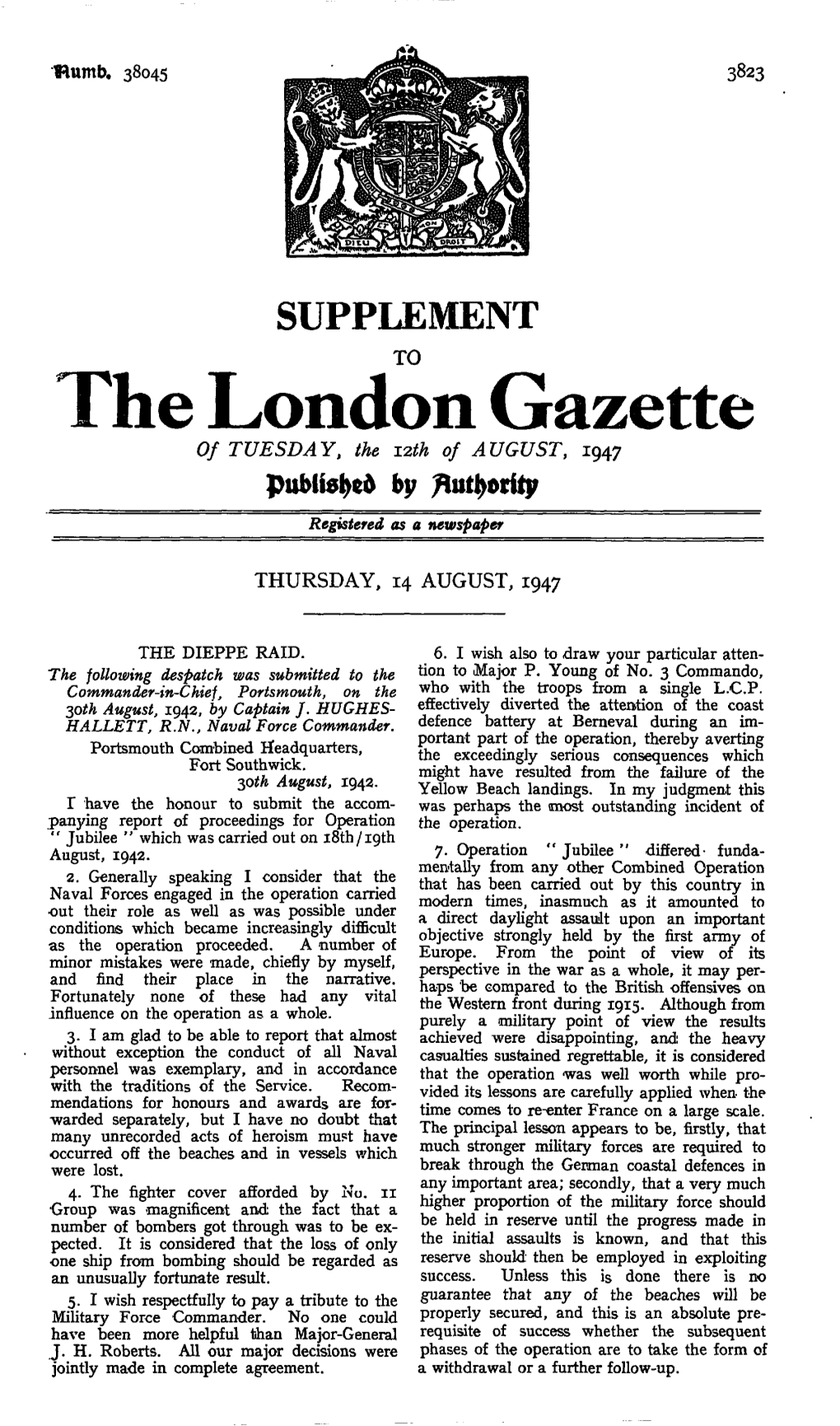 The London Gazette of TUESDAY, the Izth of AUGUST, 1947 Published By