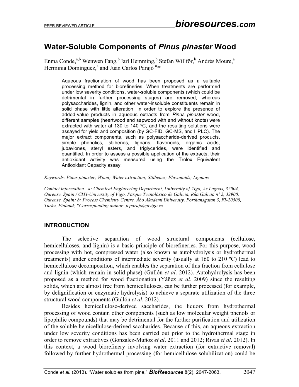 Water-Soluble Components of Pinus Pinaster Wood