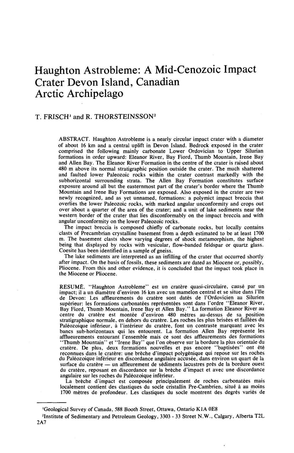 Haughton Astrobleme: a Mid-Cenozoic Impact Crater Devon Island, Canadian Arctic Archipelago