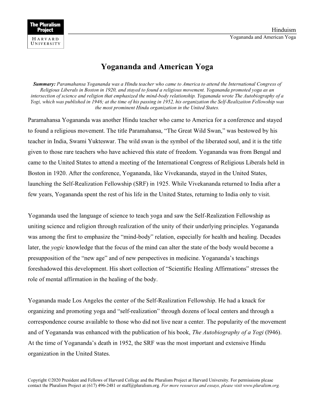 Yogananda and American Yoga