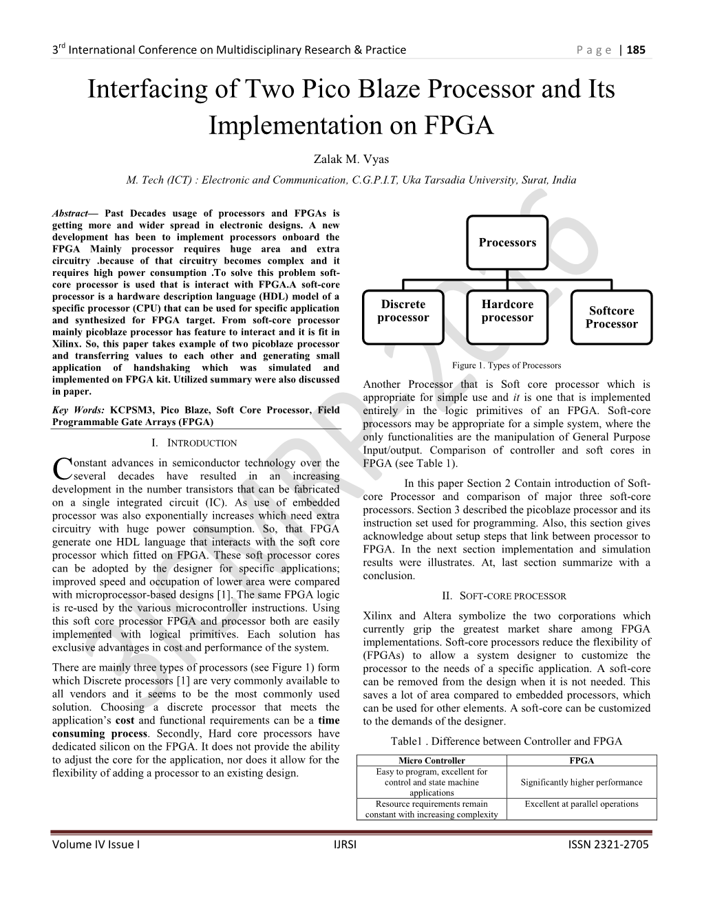 Interfacing of Two Pico Blaze Processor and Its Implementation on FPGA
