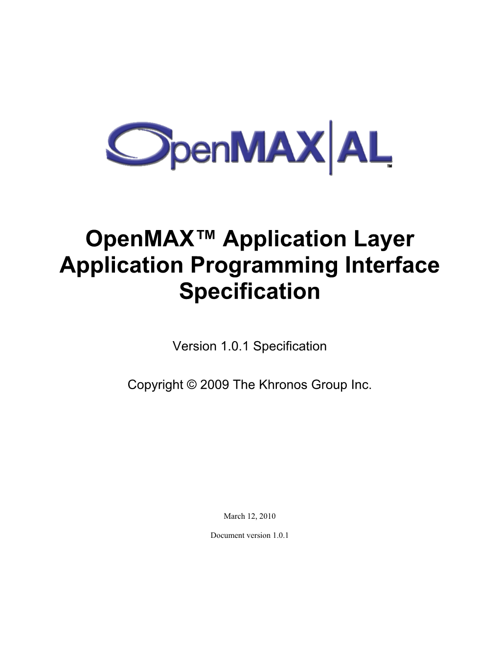 Openmax Application Layer 1.0 Specification