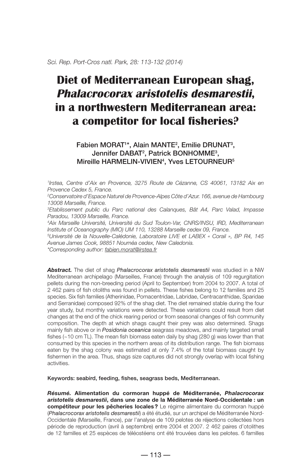 Phalacrocorax Aristotelis Desmarestii, in a Northwestern Mediterranean Area: a Competitor for Local Fisheries?