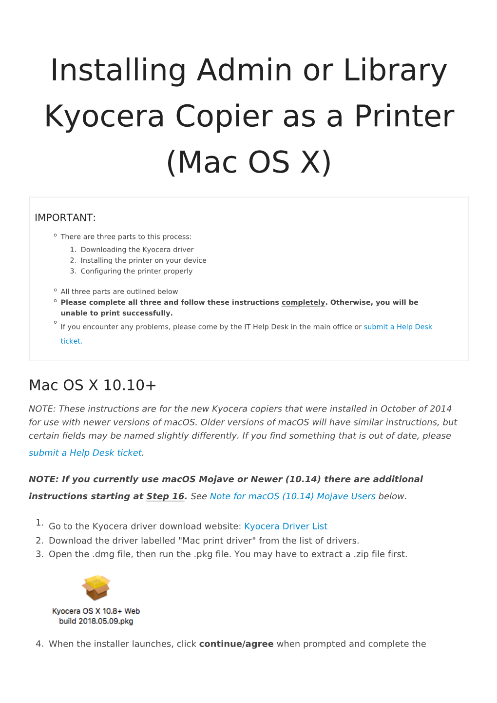 Installing Admin Or Library Kyocera Copier As a Printer (Mac OS X)