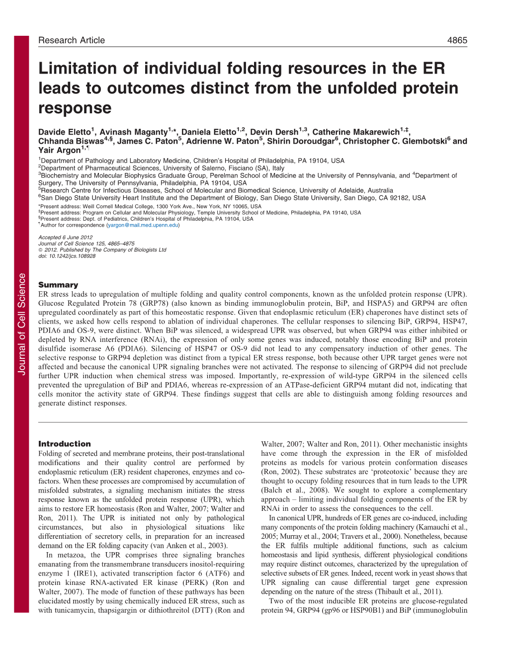 Limitation of Individual Folding Resources in the ER Leads To