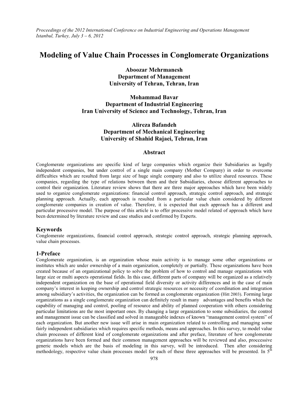 Modeling of Value Chain Processes in Conglomerate Organizations