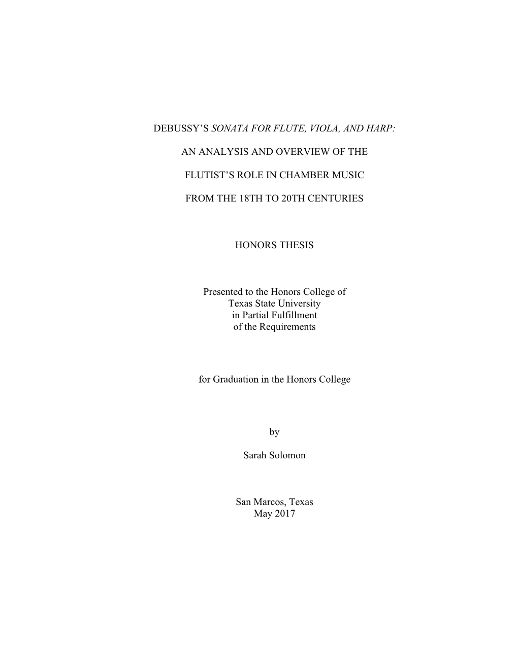 Debussy's Sonata for Flute, Viola, and Harp: an Analysis