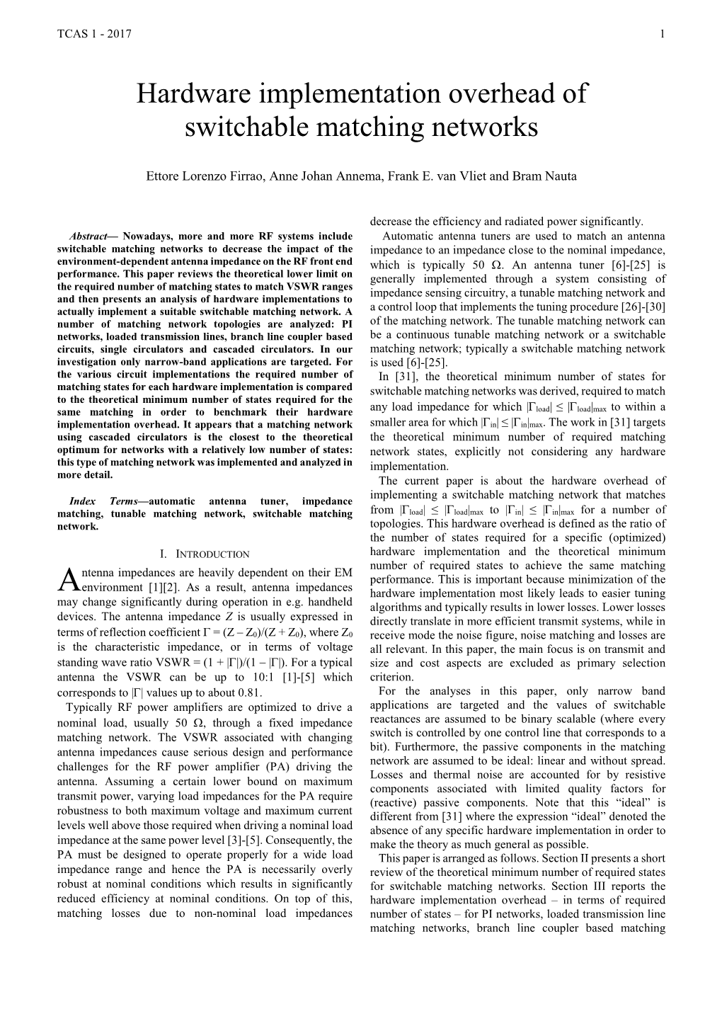 Hardware Implementation Overhead of Switchable Matching Networks