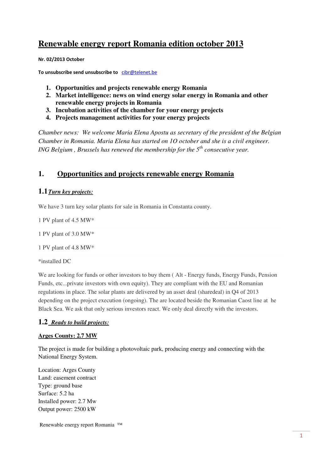 Renewable Energy Romania Report and Opportunities November 2013