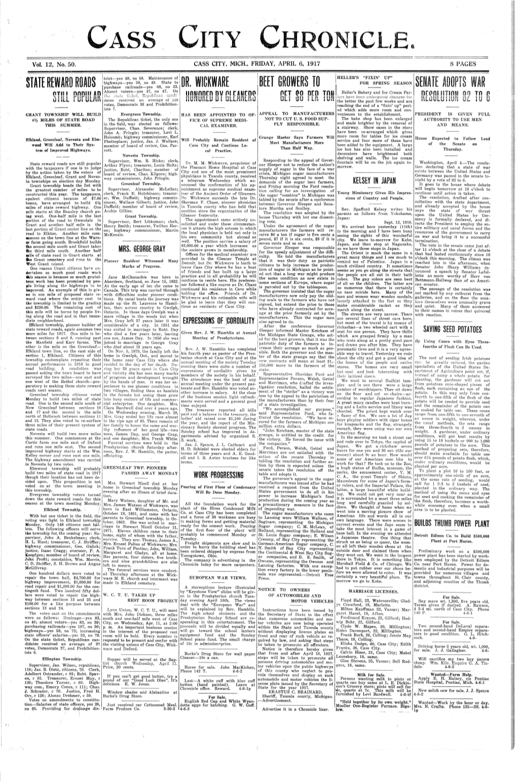 Cass City, Mich., Friday, April 6, 1917 8 Pages