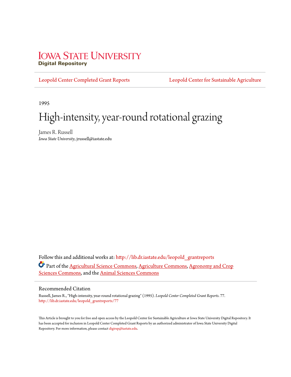 High-Intensity, Year-Round Rotational Grazing James R