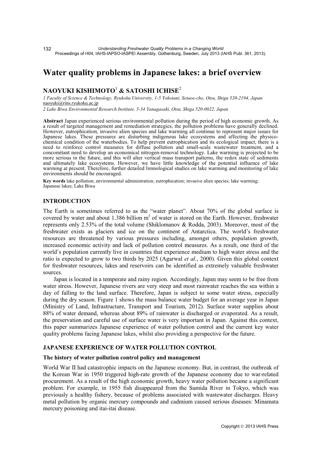 Water Quality Problems in Japanese Lakes: a Brief Overview