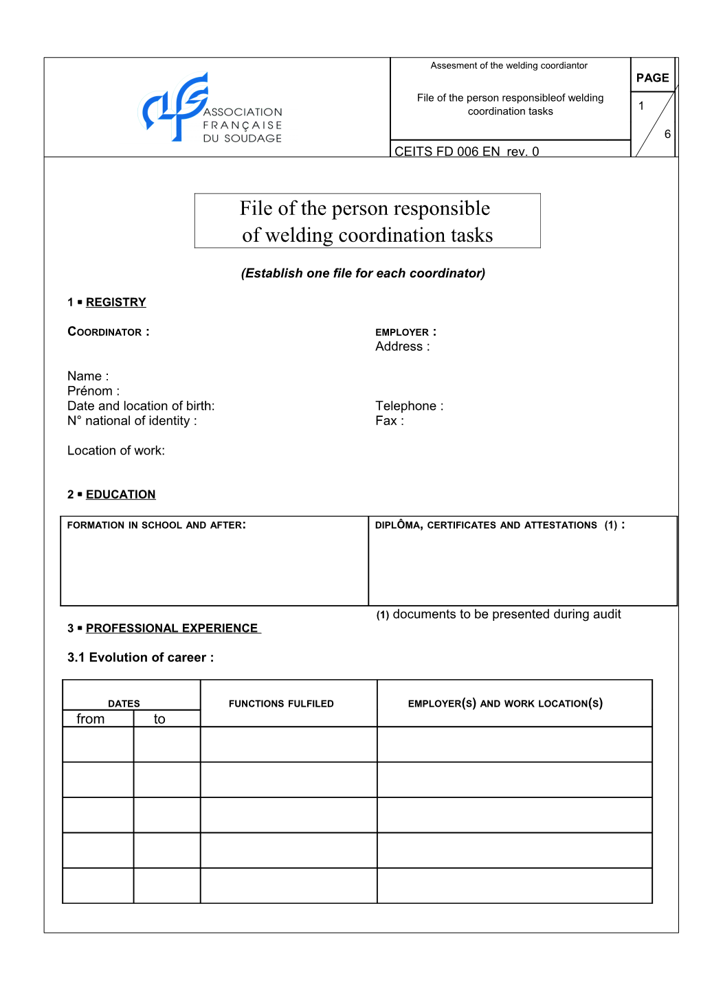 Establish One File for Each Coordinator