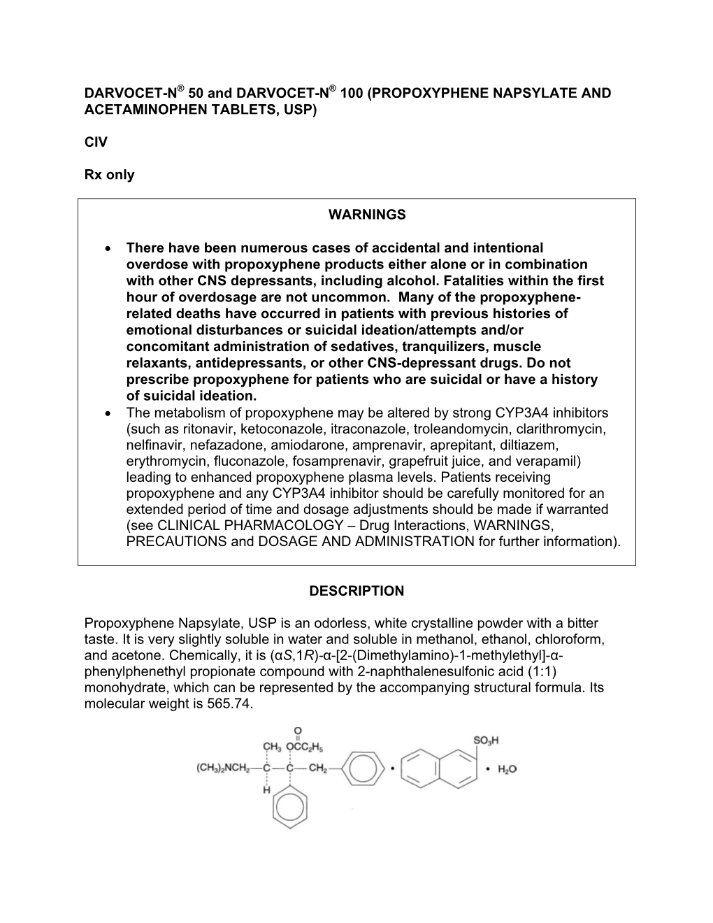 Propoxyphene Napsylate and Acetaminophen Tablets, Usp)