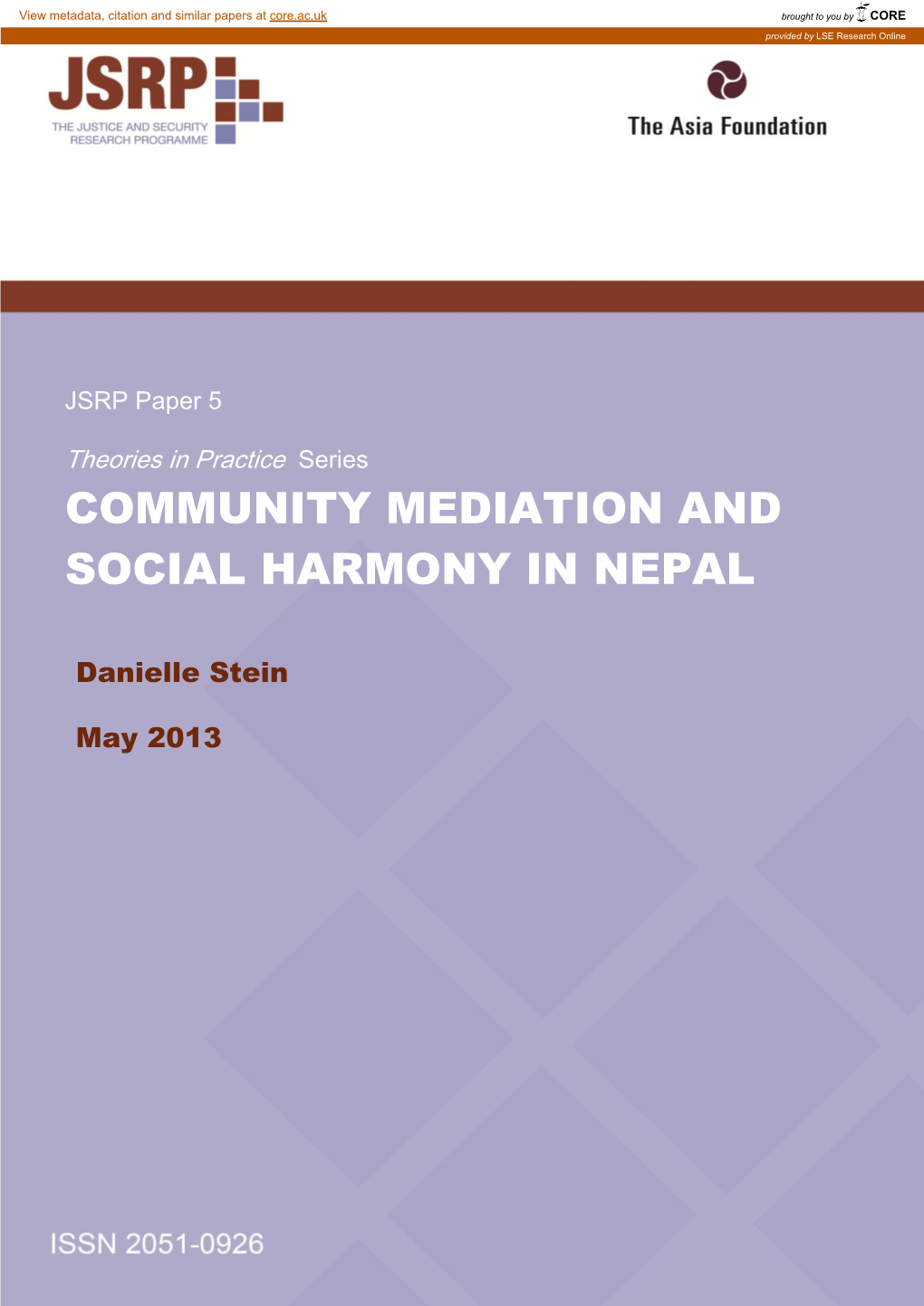 Community Mediation and Social Harmony in Nepal