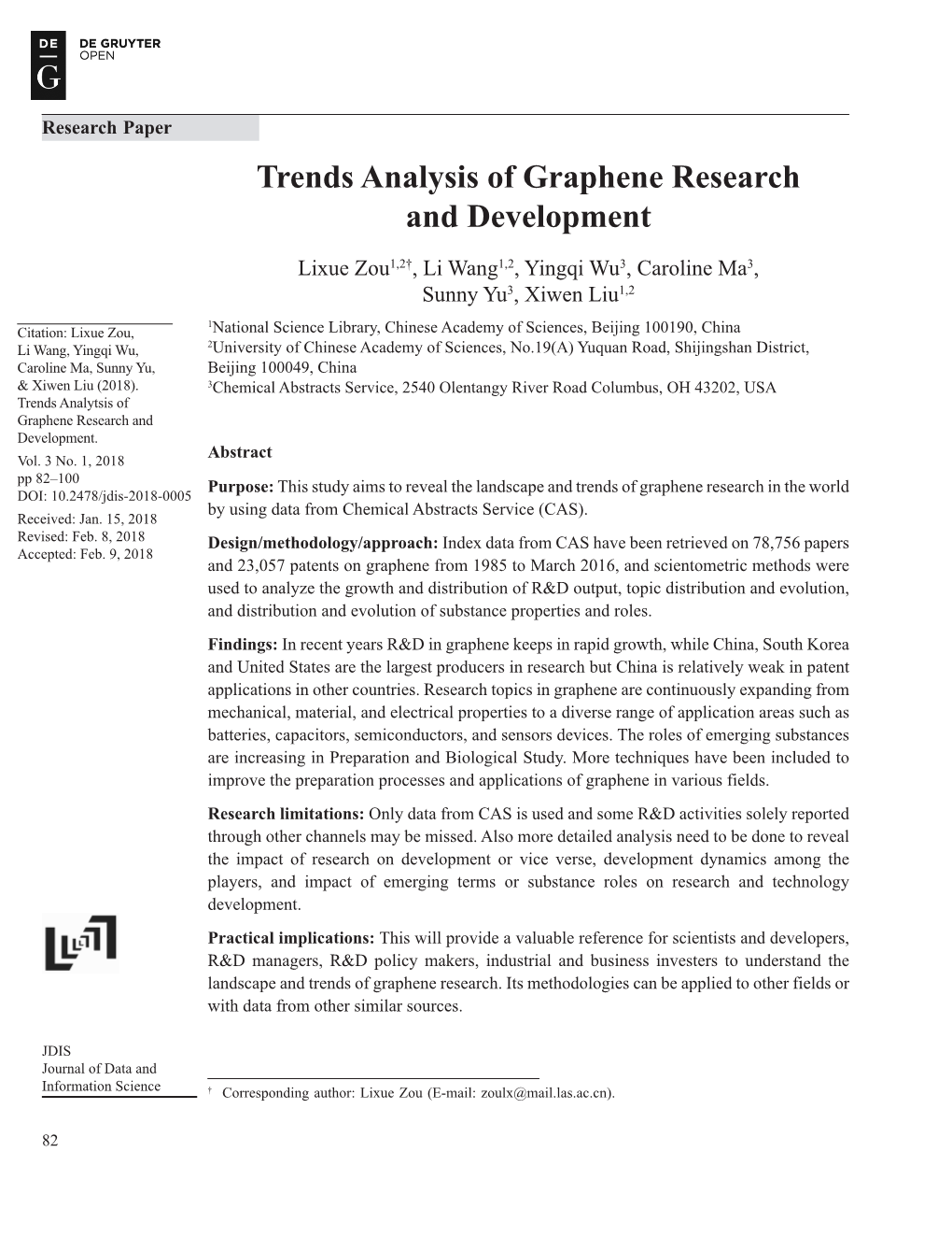 Trends Analysis of Graphene Research and Development