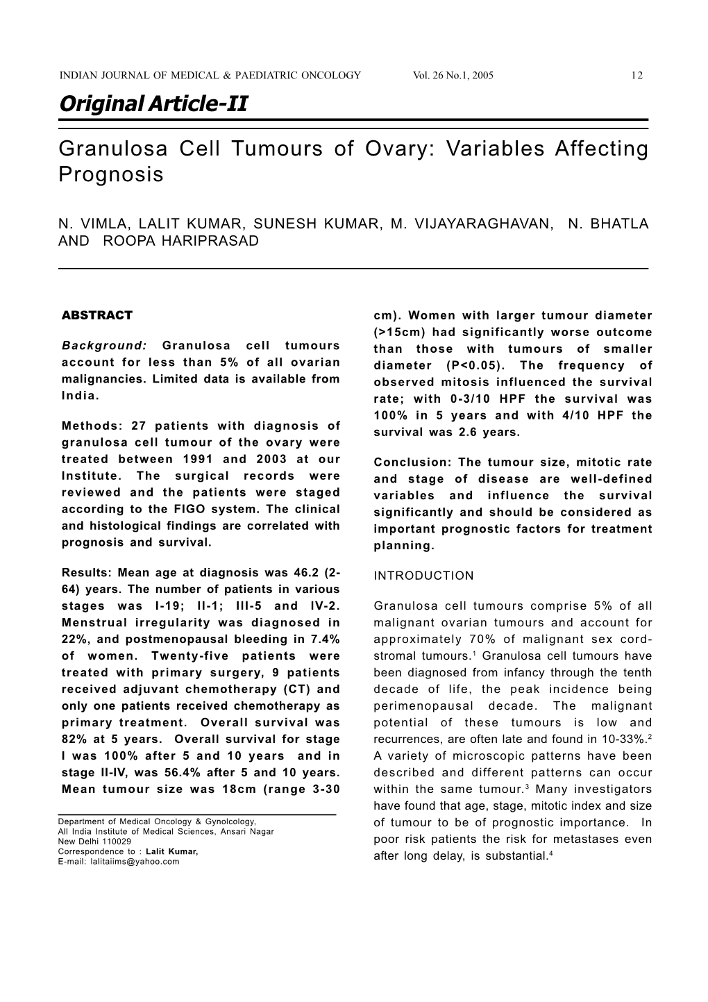 Granulosa Cell Tumours of Ovary: Variables Affecting Prognosis