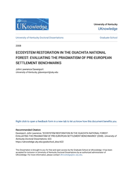 Ecosystem Restoration in the Ouachita National Forest: Evaluating the Pragmatism of Pre-European Settlement Benchmarks