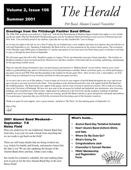 Summer 2001 Pitt Band Alumni Council Newsletter