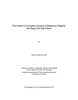 The Politics of Canada's Access to Medicines Regime: the Dogs That Didn't Bark