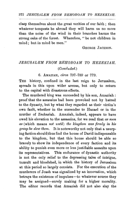 Jerusalem from Rehoboam to Hezekiah
