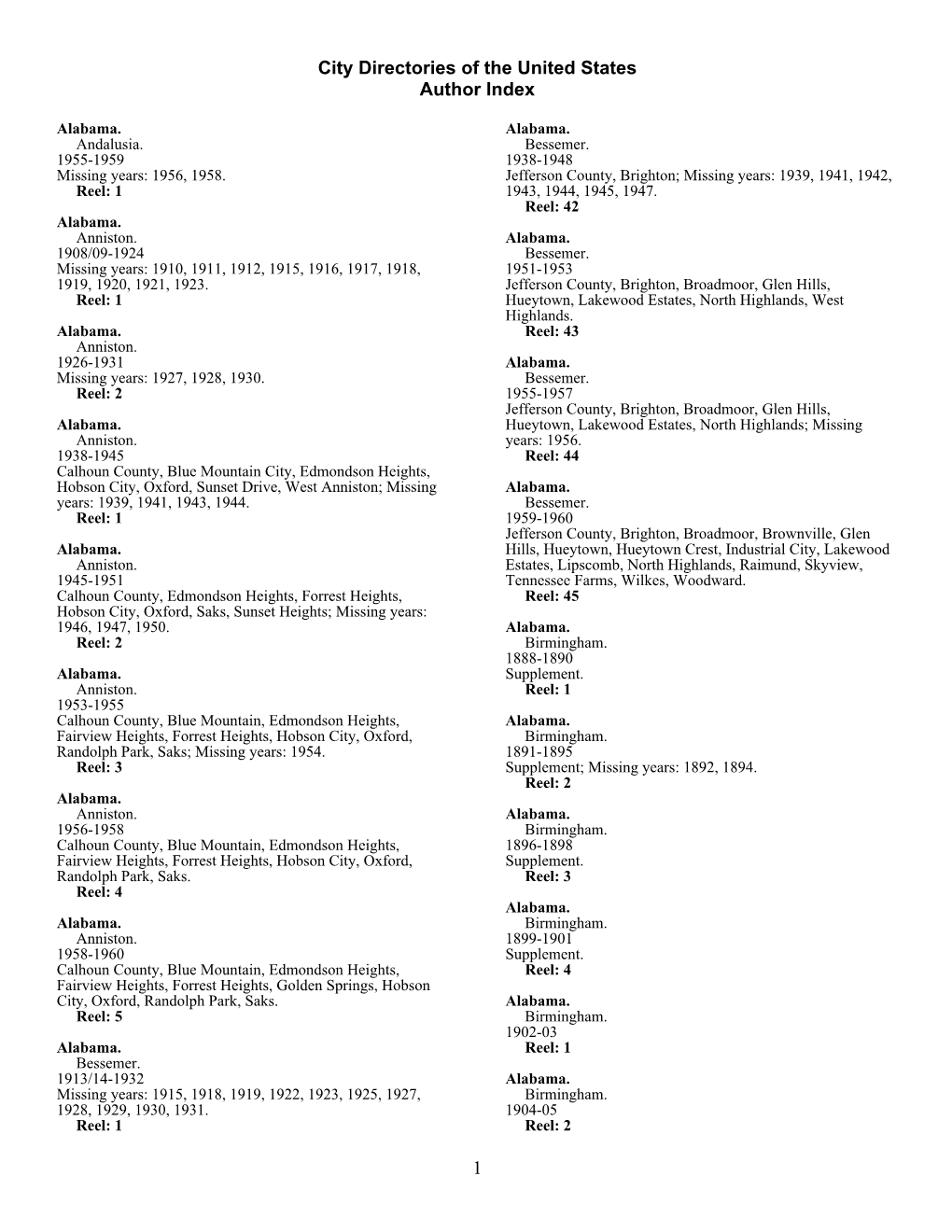 City Directories of the United States Author Index 1