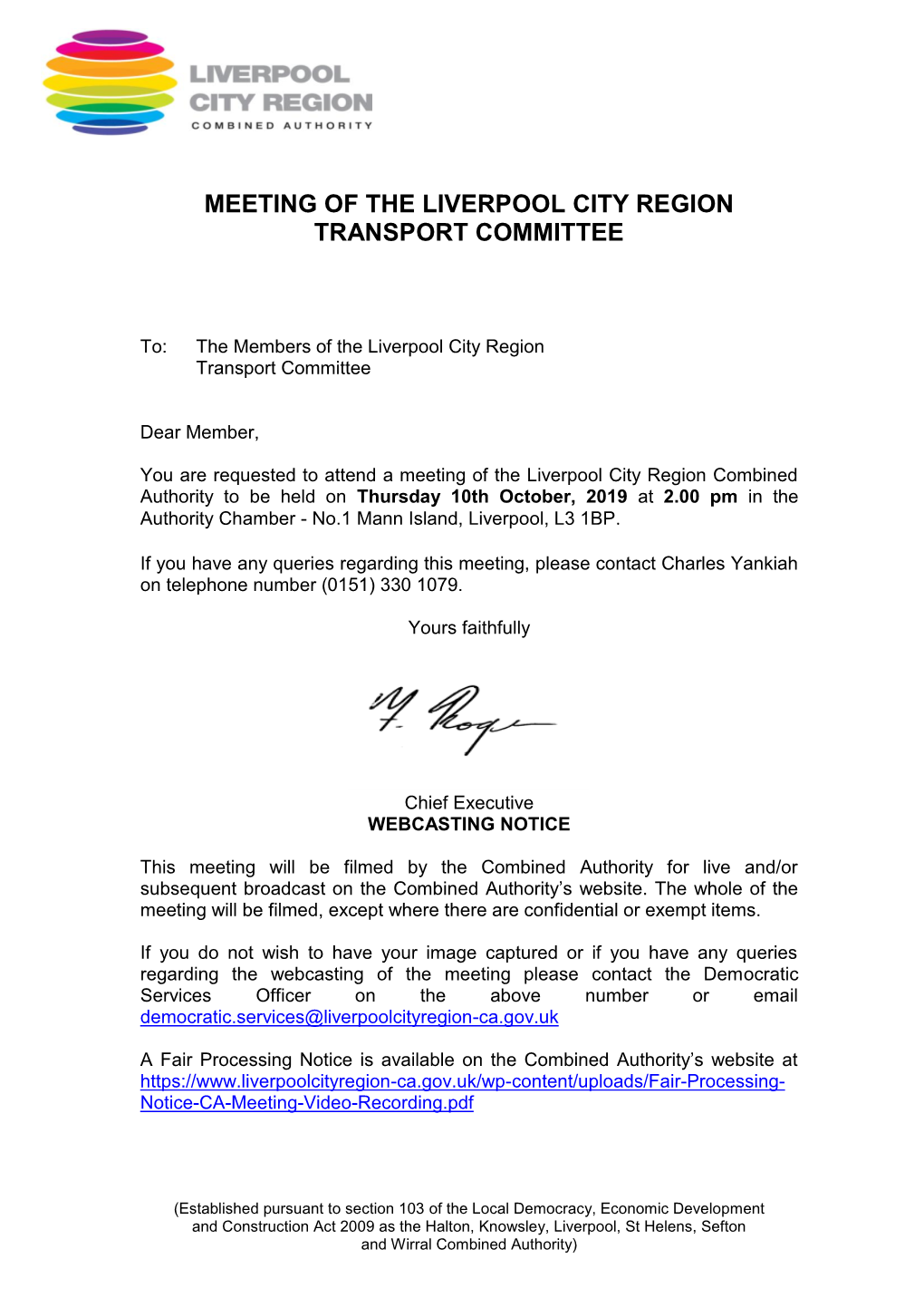 (Public Pack)Agenda Document for Transport Committee, 10/10/2019