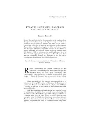 Tyrants As Impious Leaders in Xenophon's Hellenica