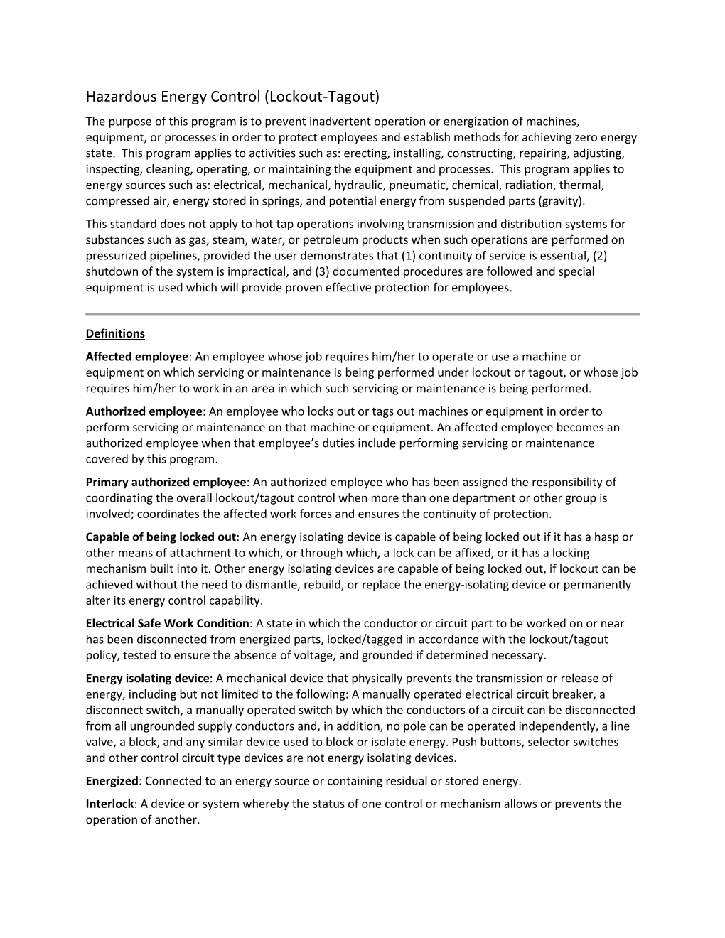 Hazardous Energy Control (Lockout-Tagout)