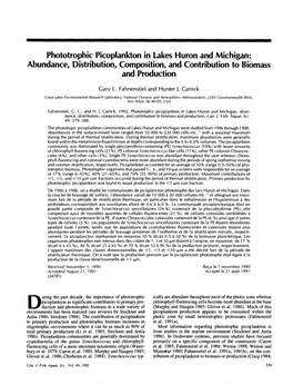 Phototrophic Picoplankton in Lakes Huron and Michigan: Abundance, Distribution, Composition, and Contribution to Biomass and Production