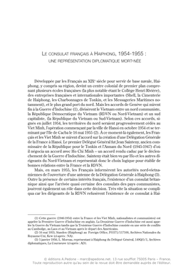 Le Consulat Français À Haiphong, 1954-1955 : Une Représentation Diplomatique Mort-Née