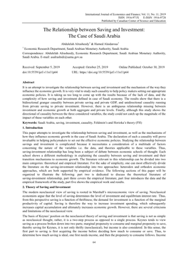 The Relationship Between Saving and Investment: the Case of Saudi Arabia