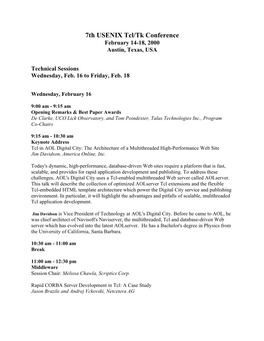 7Th USENIX Tcl/Tk Conference February 14-18, 2000 Austin, Texas, USA