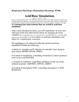 Acid/Base Simulations (Human 7, 11/08/07, 11/4/08 ) Note to Outside Skidmore Readers